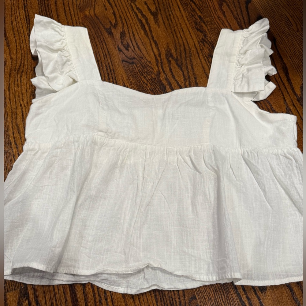 SHEIN White Ruffle Sleeve Tank Top